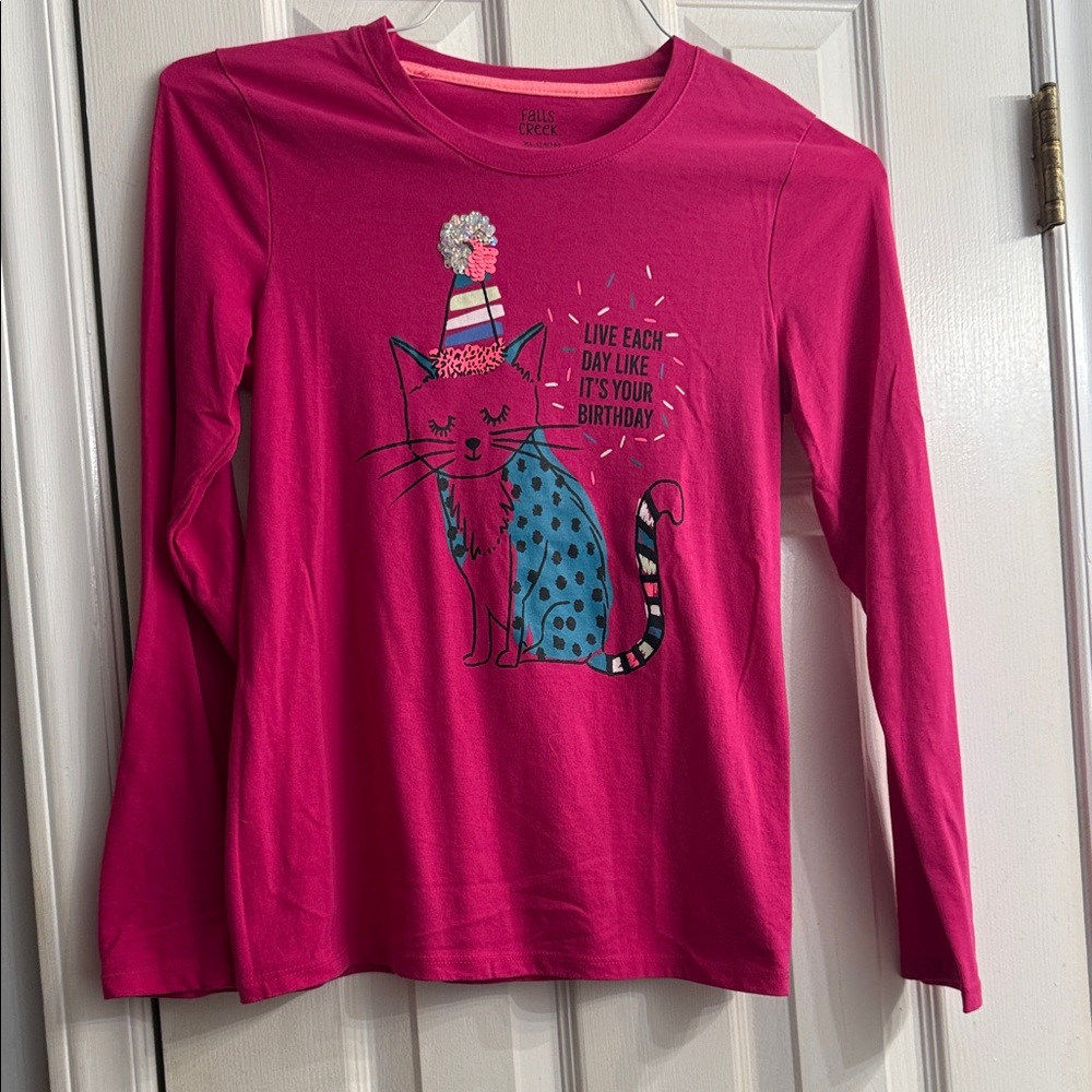 Falls Creek Pink and Blue Cat Long Sleeve Tee size XL